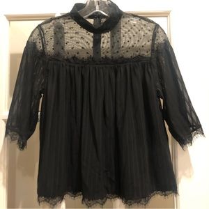 Beautiful MINKPINK Black Blouse with Sheer Lace Detail